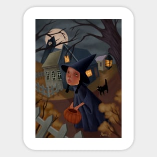 Halloween folk art witch and cat Sticker